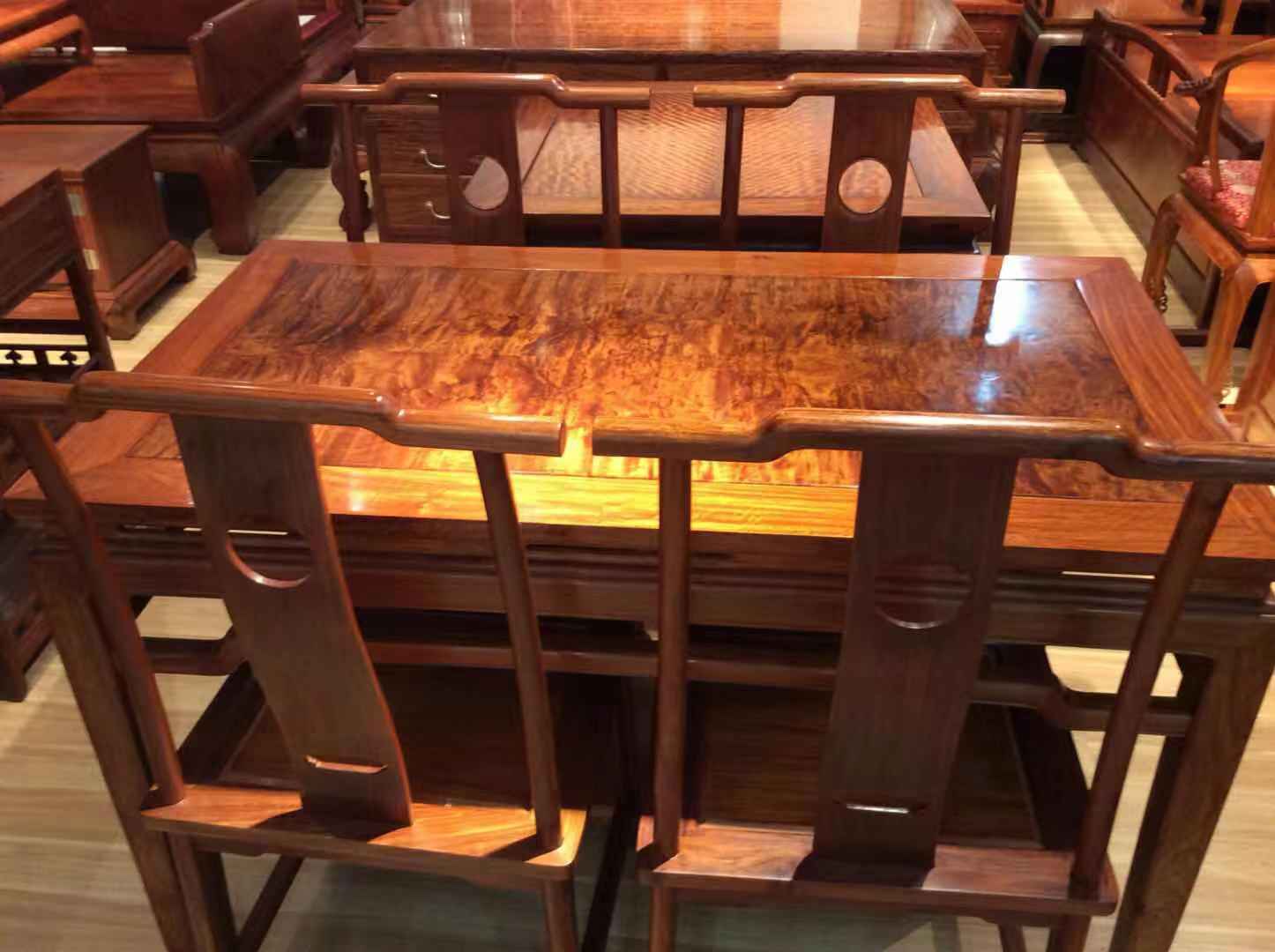 政君运－缅甸花梨木明式餐桌椅1+4 136*76  花纹不同价格不等