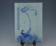 青花釉里红芦燕纹瓷板